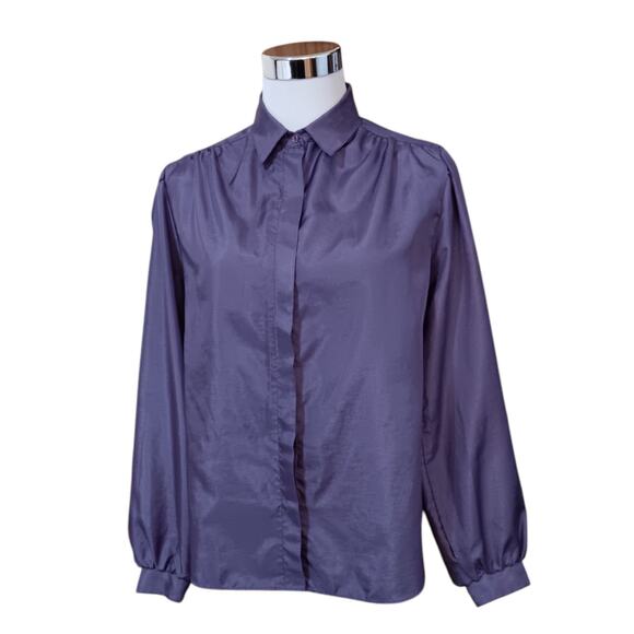 VINTAGE Blouse Top M/L Iridescent Purple Retro Office Career Special Event‎ VTG - Picture 8 of 10